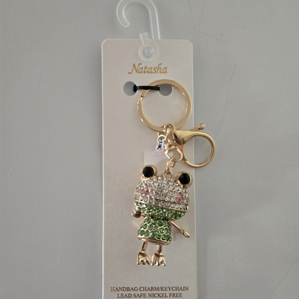 Natasha Couture Gold Frog Bag Charm Keychain